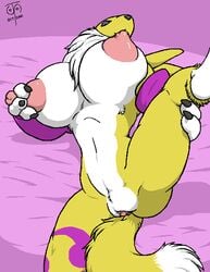 anthro breasts digimon female female_only freckles_(artist) furry lying mostly_nude nipples pussy renamon solo soto tagme