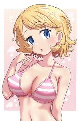 blonde_hair blue_eyes covered_nipples human jpeg large_breasts maho_(corotonton5150) pink_bikini pokemon pokemon_(game) pokemon_xy serena_(pokemon) serena_(pokemon_games) short_hair striped_bikini