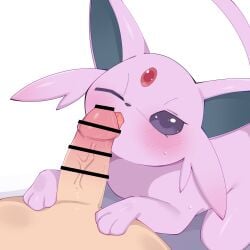 ambiguous_gender blush bodily_fluids censor_bar duo eeveelution erection espeon feral generation_2_pokemon genitals hi_res himimi human human_on_feral interspecies licking male male/ambiguous male_on_feral mammal nintendo one_eye_closed oral penile penis penis_lick pokemon pokemon_(species) pokephilia quadruped sex sweat tail tongue tongue_out zoophilia