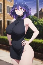 ai_generated black_dress breasts busty curvy curvy_female curvy_figure demon demon_girl dress female female_focus female_only hands_on_hips huge_breasts kinsou_no_vermeil kiraaiart large_breasts light_from_above looking_at_viewer mature mature_female milf mommy multicolored_hair nipples nude outside purple_hair red_eyes smile solo_focus succubus thick thick_legs thick_thighs vermeil vermeil_(kinsou_no_vermeil) vermeil_in_gold