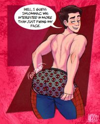 1boy big_ass big_butt bubble_ass bubble_butt male male_only marvel marvel_comics muscular muscular_back muscular_male peter_parker putting_clothes_on putting_on_clothes solo solo_male spider-man spider-man_(ps4) spider-man_(ps5) spider-man_(series) woogydoo