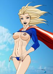 blonde_hair blue_eyes breasts dc eso2001 female long_hair looking_at_viewer navel nipples panties supergirl tagme