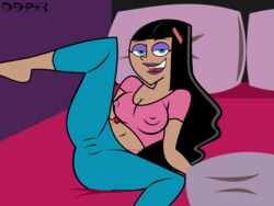 1girls breasts brown_skin cameltoe danny_phantom dark-skinned_female dark_skin darkanya darkdpx3 erect_nipples female female_only fully_dressed half-closed_eyes looking_at_viewer nickelodeon on_bed paulina_sanchez presenting purple_eyeshadow smiling thong