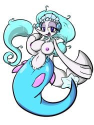 alpha_channel anthro areola blue_body blue_eyes blue_hair blue_nose blue_skin breasts clitoris eyelashes fangs female genitals hair half-closed_eyes hi_res looking_at_viewer narrowed_eyes navel nintendo nipples open_mouth pencil-arts png pokémon_(species) pokemon primarina pussy seashell shell simple_background solo tongue transparent_background video_games white_body white_skin