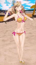 1girls 3d accurate_art_style ann_takamaki beach bikini blender blonde_hair blue_eyes breasts feet female highlights_(coloring) highlights_hairs ice_cream medium_breasts megami_tensei megami_tensei_persona modeling mokujin_hornywood official_style open_mouth persona persona_5 popsicle render sand sandals skinny slim summer toes toned toned_female twintails