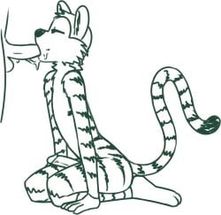 anthro calvin_and_hobbes feet felid fellatio fingers fur genitals half-closed_eyes hi_res hobbes humanoid_genitalia humanoid_penis inner_ear_fluff kneeling long_tail male male/male mammal monochrome narrowed_eyes oral pantherine penile penis redout sex striped_body striped_fur stripes tiger tuft white_background