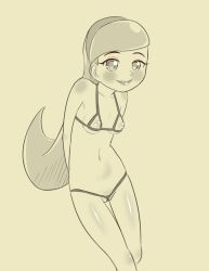 1girls arms_behind_back bikini danny_phantom dzyer ineffective_clothing inverted_nipples jazz_fenton lipstick long_hair looking_at_viewer monochrome navel puffy_nipples sketch small_breasts smile swimsuit teenager