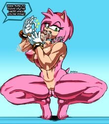 absurd_res amy_rose anthro artofthediscipline barefoot bodily_fluids clothing crouching cum cum_in_mouth cum_inside disembodied_penis eulipotyphlan feet fellatio female genital_fluids gesture gloves handwear hedgehog hi_res leaking_cum looking_at_viewer mammal ok_sign oral penile pussy_juice sega sex simple_background solo_focus sonic_(series) sonic_the_hedgehog_(series) text