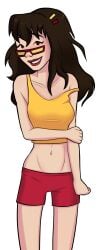 2022 brown_hair female female_focus female_only glasses hot_dog_water marcie_fleach midriff mystery_inc red_lips red_shorts relatedguy scooby-doo shorts smiling smiling_at_viewer tank_top transparent_background yellow_tank_top