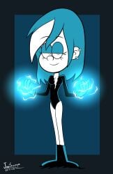 black_leotard cleavage cleavage_cutout dc_comics electricity javisuzumiya livewire sam_livewire sam_sharp superheroine the_loud_house white_body white_skin