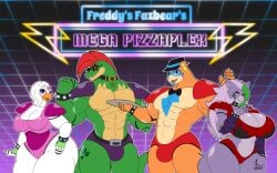 2022 2boys 2d 2d_(artwork) 2d_artwork 2girls abs alligator animatronic band bear big_breasts big_bulge chicken female five_nights_at_freddy's five_nights_at_freddy's:_security_breach flexing fnaf glamrock_chica_(fnaf) glamrock_freddy_(fnaf) huge_ass huge_breasts lunarartstudios_(artist) montgomery_gator_(fnaf) multicolored_hair muscular_male pizza posing roxanne_wolf_(fnaf) scottgames smug_face speedo star_sunglasses steel_wool_studios thick_thighs wolf