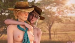 2girls 3d brokeback_mountain ciri cowboy_hat crossover female female_only imminent_sex lesbian light-skinned_female nude red_dead_redemption_(series) red_dead_redemption_2 sadie_adler the_witcher_(series) the_witcher_3:_wild_hunt weerteex yuri