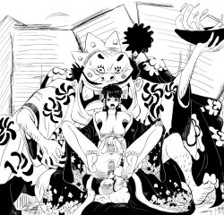 1boy 1girls anal anal_sex artist_request black_and_white blood breasts edited feet female kozuki_hiyori kurozumi_orochi male oiran one_piece pencil_drawing prostitute prostitution reverse_cowgirl_position riding_penis soles toes ugly_bastard ugly_man