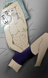 1boy arm_over_eyes bed hand_in_underwear hawks_(my_hero_academia) horny implied_masturbation keigo_takami lovers male male_only my_hero_academia night phone_sex plagiarized solo_male underwear_only