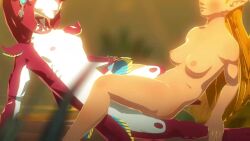 2girls 3d animated breath_of_the_wild female hi_res highres interspecies lesbian mipha no_sound princess_zelda sable_serviette short_playtime the_legend_of_zelda tribadism video webm yuri zelda_(breath_of_the_wild)