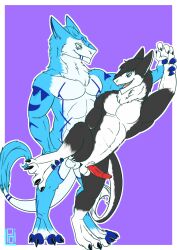 absurd_res anthro hand_holding hi_res holding_leg looking_at_another looking_at_partner male male/male male_penetrated male_penetrating male_penetrating_male mizuiro_chizu muscular penetration poli_adamantes sergal simple_background