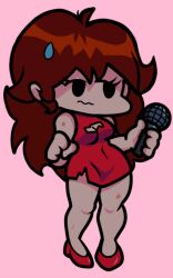 beaten big_thighs black_eyes boob_window breasts brown_hair bruised bruises cute cuts embarrassed female female_only fnf friday_night_funkin girlfriend_(friday_night_funkin) heels long_hair microphone ripped_clothing solo