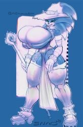 2021 artist_name blue_fur cleats clothed clothing female female_only green_eyes huge_breasts long_gloves looking_at_viewer rule_63 sega sharp_teeth small_tail snao sonic_(series) sonic_the_hedgehog sonic_the_werehog sonic_unleashed spiked_bracelet staff stockings thick_thighs werehog witch_hat