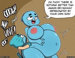 alternate_breast_size anthro cum_inside from_behind garabatoz gumball_watterson huge_breasts impregnation inbreeding incest incest_pregnancy milf mother_and_son nicole_watterson pregnant pregnant_belly pregnant_female pregnant_sex the_amazing_world_of_gumball what