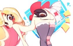 1girls ass bent_over big_ass blonde_hair breasts charlie_morningstar_(hazbin_hotel) curvy cute demon disabledfetus female hazbin_hotel huge_ass leggings naked nude small_breasts solo solo_female solo_focus straight_hair vaggie_(hazbin_hotel) vivienne_medrano wide_hips