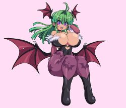 big_ass big_breasts capcom cleavage clothing darkstalkers female gmagami great_magami green_hair large_breasts long_hair morrigan_aensland purple_eyes sitting smile succubus tagme voluptuous wide_hips