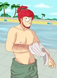 aged_up beard body_hair green_eyes happyhcartoons kyle_broflovski male male_only muscular_male poolside red_hair south_park topless topless_male