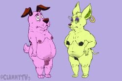 anthro balls breasts canine_genitalia canine_genitals canine_penis canine_pussy cartoon_network chubby_female chubby_male clammytv courage courage_the_cowardly_dog courage_the_cowardly_dog_(character) duo duo_focus fat fat_man fat_woman female flat_colors furry green_fur green_skin hairy hairy_female hairy_male male mature_female moles nude nude_female nude_male penis pink_fur pink_skin pudgy_belly shirley_the_medium veiny_breasts