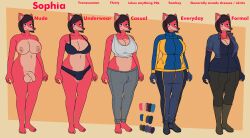 anthro balls bottomwear bra breasts canid canine clothing crisis-omega fox fur genitals hi_res mammal model_sheet nipples panties pants penis red_body red_fur shirt sophia_(crisis-omega) standing teal_eyes topwear underwear