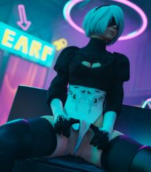 3d blender blender_(software) earf3d female hard_nipples nier nier:_automata pulling_panties pussy square_enix thighs yorha_2b