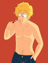 aged_up cigarette_in_mouth gay happy_trail happyhcartoons kenny_mccormick lighter shirtless_male solo_male south_park