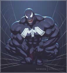 balls bara flaccid gay male male_only marvel marvel_comics muscles muscular nude penis ripped-saurian smooth_skin solo solo_male spread_legs squatting venom venom_(marvel) yaoi