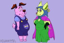 ball_bulge belly cartoon_network clammytv courage courage_the_cowardly_dog courage_the_cowardly_dog_(character) duo duo_focus fat fat_female fat_male female flat_colors furry hairy hairy_female hairy_male latex male mature_female nipple_bulge piercing pudgy_belly shirley_the_medium tight_clothing