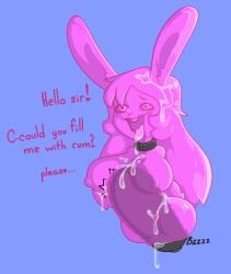 <3_eyes amputee animate_inanimate blush bodily_fluids collar cum disability female genital_fluids heart lagomorph leporid mammal penetrable_sex_toy pink_body quadruple_amputee rabbit razzybun semi-transparent sex_toy smile solo vibrator