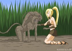 2girls a-020 big_breasts blue_eyes blue_hair blush breasts capcom cat_ears cat_paws cat_tail clothing covered_in_mud curvy darkstalkers felicia felicia_(darkstalkers) jungle_girl messy mud quicksand rescue rescued skirt small_breasts tagme