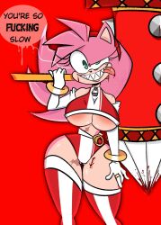 1girls aged_up amy_rose anthro areola_slip big_breasts blood female female_only pixelzsinful profanity sega sharp_teeth sonic_(series) sonic_the_hedgehog_(series) thick_thighs underboob wide_hips yandere