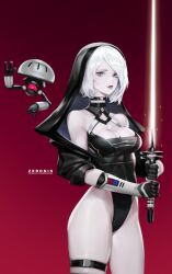 breasts cosplay crossover_cosplay lightsaber nier nier:_automata short_hair sith star_wars thighs white_hair yorha_2b zeronis