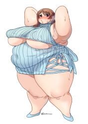 1girls 2022 arms_behind_head bbw belly big_breasts breasts brown_eyes brown_hair chubby chubby_female dasan24 fat female female_focus hips huge_breasts huge_thighs large_breasts matching_hair/eyes mochi-chan_(dasan24) nipple_bulge oc original_character overweight overweight_female plump solo solo_female solo_focus sweat thick_thighs thighs underboob wide_hips