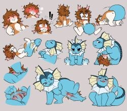 anthro anthro_to_feral blue_body blush brown_hair canid eeveelution ella_(tfhellhole) female feral genitals hair looking_down mammal nintendo nude pokémon_(species) pokemon pussy pussy_transformation shocked sleeping smile species_transformation spread_legs spreading tfhellhole transformation udtf vaporeon video_games