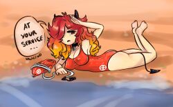 beach clothing female kalalewd laying_on_stomach lifeguard pinup rescue_buoy swimwear