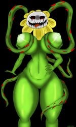 adshtorm big_breasts black_background boots breasts flowey_the_flower green_body plantie red_eyes rule_63 tchicc tentacle undertale white_face yellow_hair