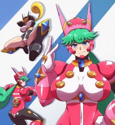 ass big_breasts blonde_hair blue_eyes breasts butt green_hair looking_at_viewer marino mega_man mega_man_x noburockman quicksilver_marino robot_girl smiling_at_viewer thighs voluptuous