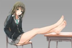 blue_eyes feet feet_on_table feet_up foot_fetish idolmaster idolmaster_cinderella_girls long_hair necklace school_uniform shibuya_rin