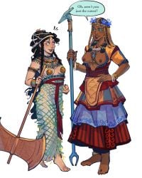 2girls ancient_crete ancient_egypt ancient_greece ancient_history axe beaded_dress breastless_clothes breasts_out bronze_age casual_nudity clothing_swap crete dark-skinned_female dark_skin dress egyptian egyptian_female fair_skin female_only greece greek historical history human human_only light-skinned_female light_skin lullindo mediterranean minoan nipples nonsexual_nudity outfit_swap southern_european tagme traditional_clothes weapon wholesome