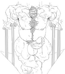 balls bara beard big_balls big_penis boner erection exercise gay hairy male male_only monochrome muscles muscular orc penis penis_piercing precum prince_albert_piercing solo solo_male sweaty tusks working_out zoroj