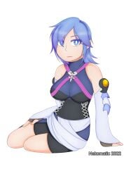 2022 aqua_(kingdom_hearts) blue_hair clothed dated kingdom_hearts large_breasts looking_at_viewer nekomatic tight_clothing