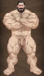 arms_crossed balls bara beard bernard_(lustful_desires) blush blushing blushing_at_viewer foreskin gay hairy lustful_desires male male_only muscles muscular penis solo solo_male tallywhacker uncircumcised zoroj