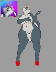 anthro big_breasts breasts canid canine canis female genitals hi_res high_heels illumination_entertainment looking_at_viewer mammal mr_dark_and naked_footwear naked_heels nude porsha_crystal pussy sing_(movie) sing_2_(movie) solo thick_thighs wide_hips wolf