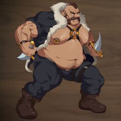 bandit bara barrel_(character) barrel_(lustful_desires) bulge dagger gay hairy lustful_desires male male_only muscles muscular overweight solo solo_male zoroj