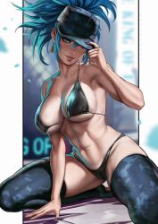 1girls abs arm_support bare_arms bare_shoulders bare_skin big_breasts bikini bikini_bottom bikini_top blue_bikini blue_bra blue_eyes blue_hair blue_panties blue_underwear bra breasts busty camouflage clothed clothed_female clothing cross_section dandon_fuga female female_focus female_only fit fit_female hat king_of_fighters kneeling large_breasts legs_apart leona_heidern light-skinned_female light_skin long_hair looking_at_viewer muscular muscular_female navel on_knees open_legs panties plain_background ponytail simple_background snk solo solo_female solo_focus thick_thighs thighhighs thighs toned toned_body toned_female toned_stomach underwear