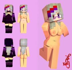 1girls ass big_breasts glasses gray_hair mine-imator minecraft pink_background purple_eyes pussy red_eyes tagme xxtrixie_(xxtrixieggman9) xxtrixieggman9